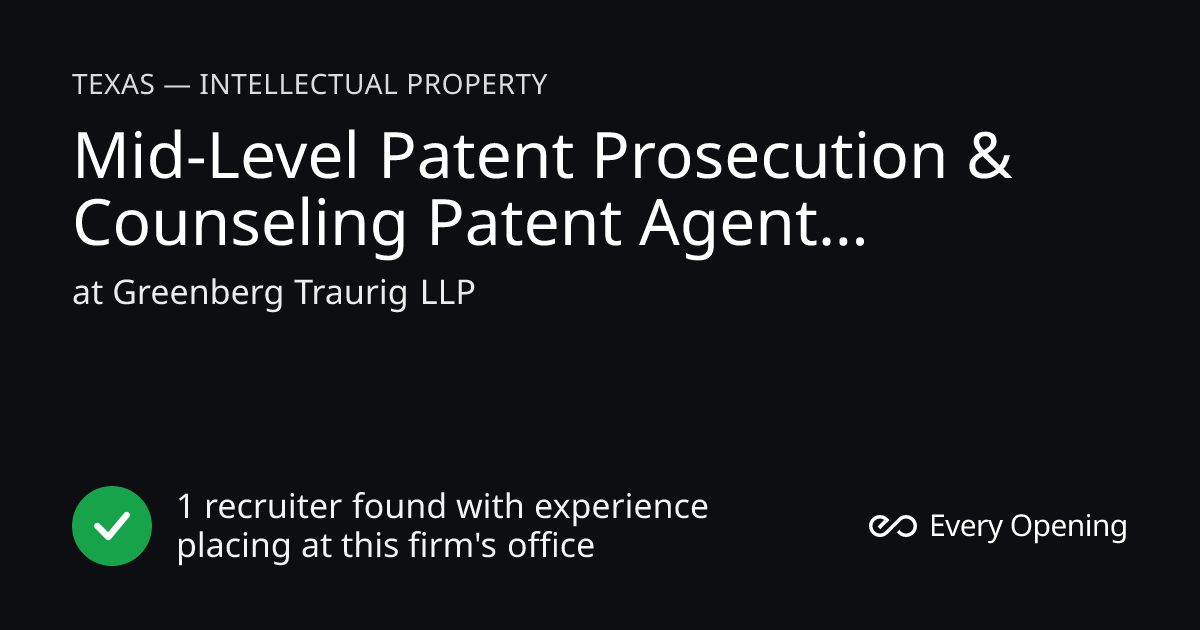 Mid-Level Patent Prosecution & Counseling Patent Agent/Patent Associate ...